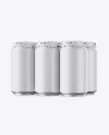 Pack with 6 Matte Aluminium Cans with Plastic Holder Mockup