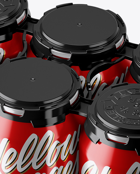 Pack with 6 Metallic Aluminium Cans with Plastic Holder Mockup