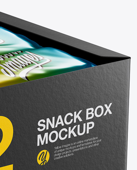 12 Metallic Snack Bars Display Box Mockup - Halfside View (High-Angle Shot)