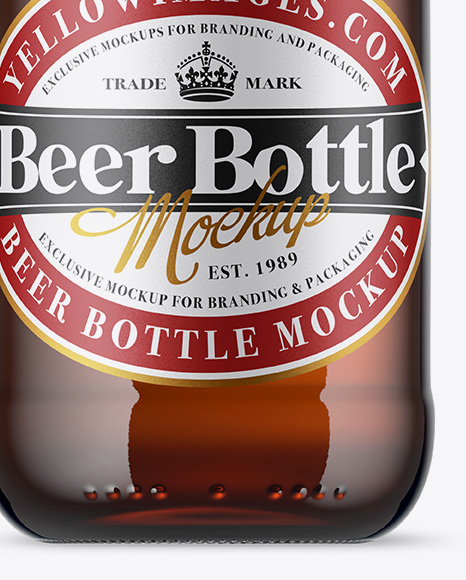 Amber Glass Bottle With Lager Beer Mockup