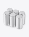 Pack with 6 Glossy Aluminium Cans with Plastic Holder Mockup