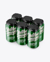 Pack with 6 Glossy Aluminium Cans with Plastic Holder Mockup