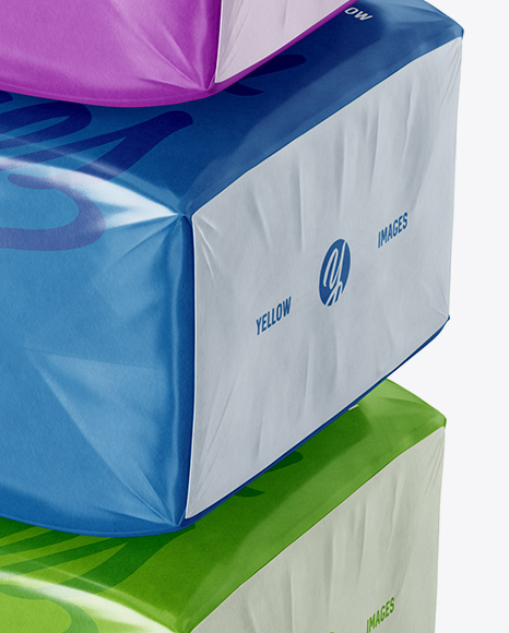 Three Glossy Paper Bags Mockup - Halfside View (High-Angle Shot)