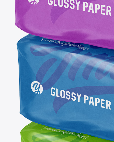 Three Glossy Paper Bags Mockup - Halfside View (High-Angle Shot) - Free