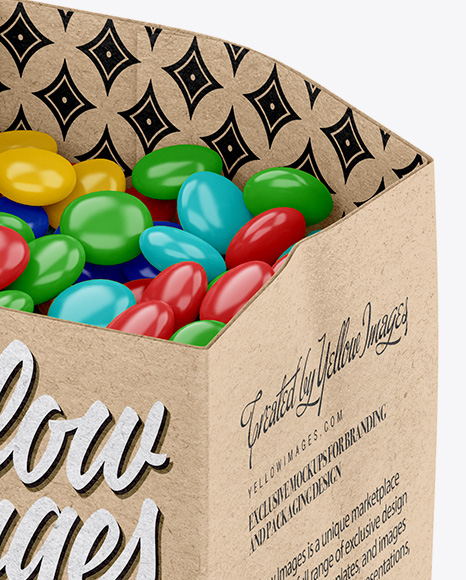 Kraft Bag With Candies Mockup - Half Side (High-Angle Shot)