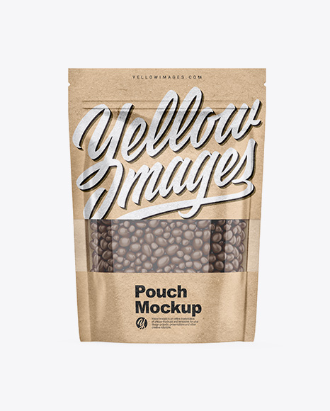 Kraft Stand-Up Pouch With Candies Mockup - Front View