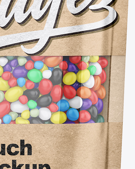 Kraft Stand-Up Pouch With Candies Mockup - Front View