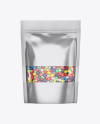 Metallic Stand-Up Pouch With Candies Mockup - Front View