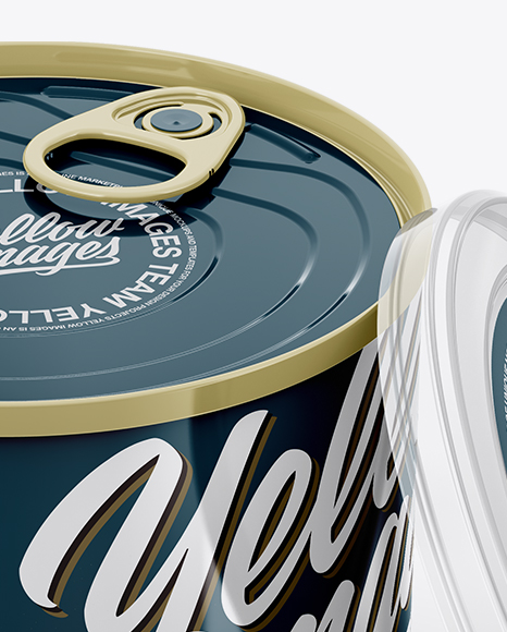 Glossy Tin Can with Transparent Cap Mockup - Front View (High Angle Shot)