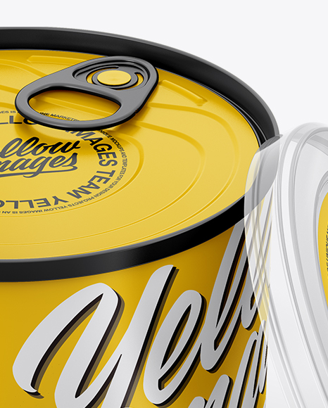 Matte Tin Can with Transparent Cap Mockup - Front View (High Angle Shot)