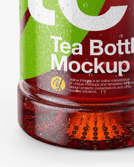 Tea Bottle with Condensation in Shrink Sleeve Mockup - Front View (High Angle Shot)