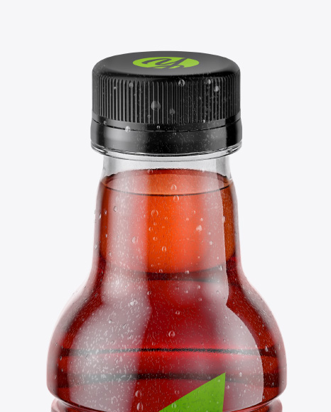 Tea Bottle with Condensation in Shrink Sleeve Mockup - Front View (High Angle Shot)