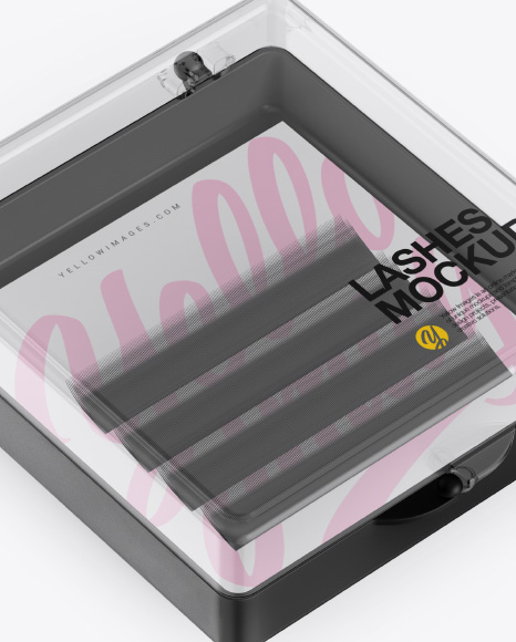 Closed Transparent Box with Lashes Mockup - Half Side View