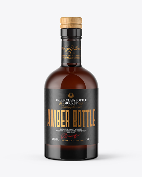 Amber Glass Bottle with Wooden Cap Mockup