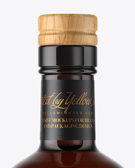 Amber Glass Bottle with Wooden Cap Mockup