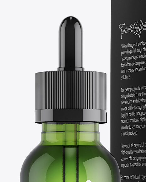 Green Glass Dropper Bottle W/ Glossy Paper Box Mockup