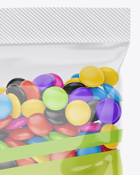 Glossy Snack Bag With Candies Mockup - Front View