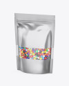 Metallic Stand-Up Pouch With Candies Mockup - Half Side View