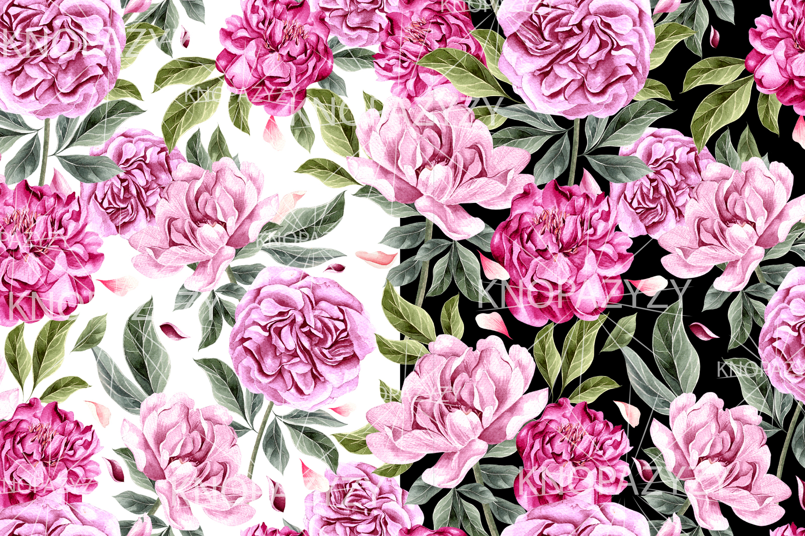 Hand Drawn Watercolor 9 Peony BloomingPattern