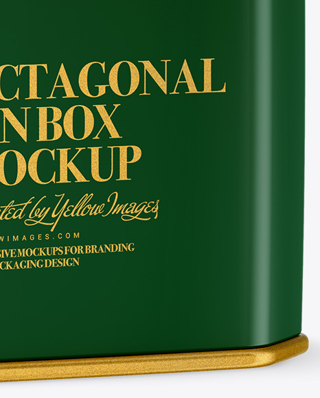 Matte Octagonal Tin Box Mockup - Half Side View
