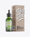 Green Dropper Bottle W/ Kraft Paper Box Mockup