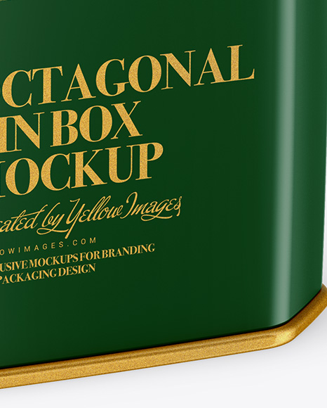 Matte Octagonal Tin Box Mockup - Half Side View (High-Angle Shot