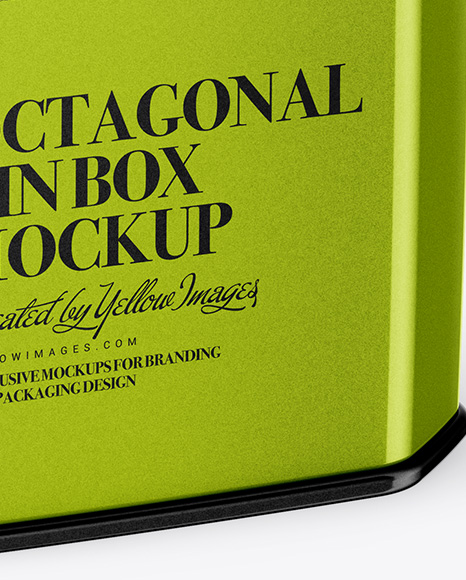 Metallic Octagonal Tin Box Mockup - Half Side View (High-Angle Shot)