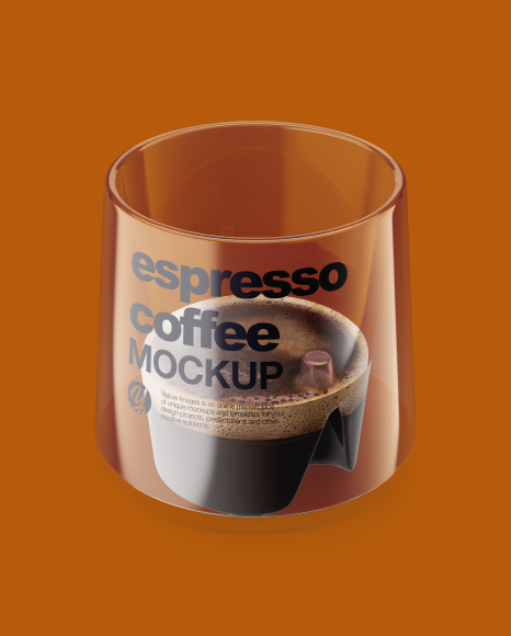 Espresso Doppio Coffee Cup with Cinnamon Mockup - High-Angle Shot &amp; Top View