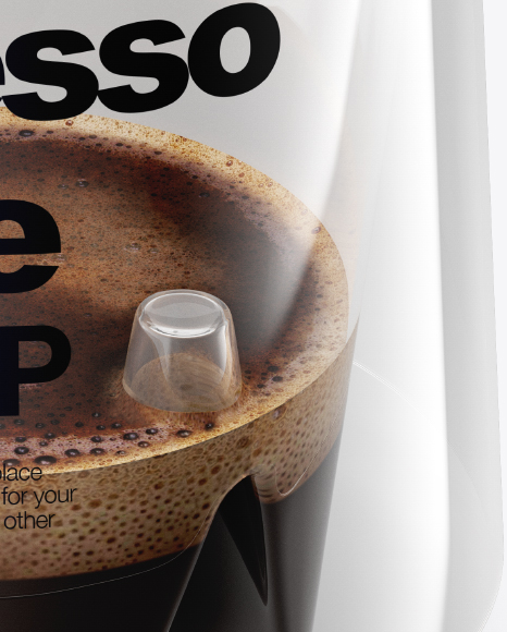 Espresso Doppio Coffee Cup with Cinnamon Mockup - High-Angle Shot &amp; Top View