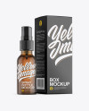 Amber Spray Bottle W/ Glossy Paper Box Mockup