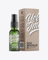 Green Spray Bottle W/ Kraft Paper Box Mockup