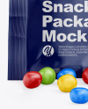 Glossy Snack Bag With Candies Mockup - Front View