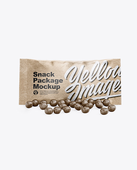 Kraft Snack Bag With Candies Mockup - Front View