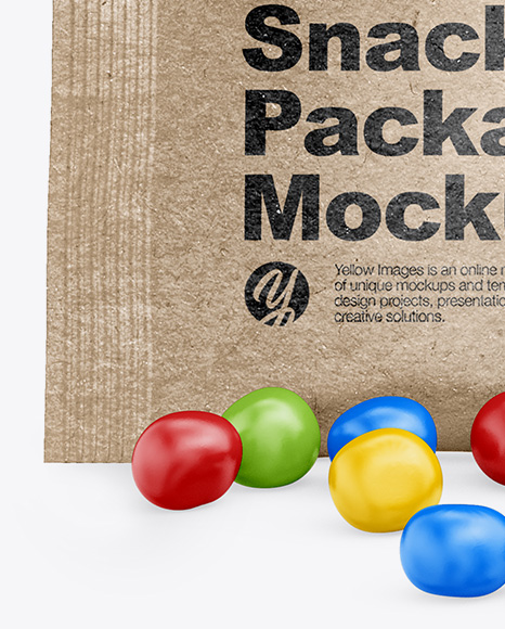 Kraft Snack Bag With Candies Mockup - Front View