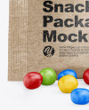 Kraft Snack Bag With Candies Mockup - Front View