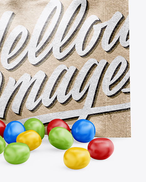 Kraft Snack Bag With Candies Mockup - Front View