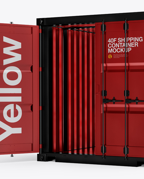 40F Shipping Container with Opened Door Mockup - Halfside View - Free