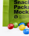 Metallic Snack Bag With Candies Mockup - Front View