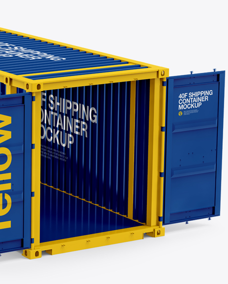 40F Shipping Container with Opened Doors Mockup - Halfside View