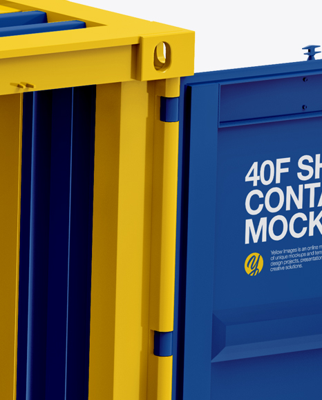 40F Shipping Container with Opened Doors Mockup - Halfside View