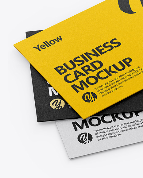 Three Textured Business Cards Mockup - Half Side View