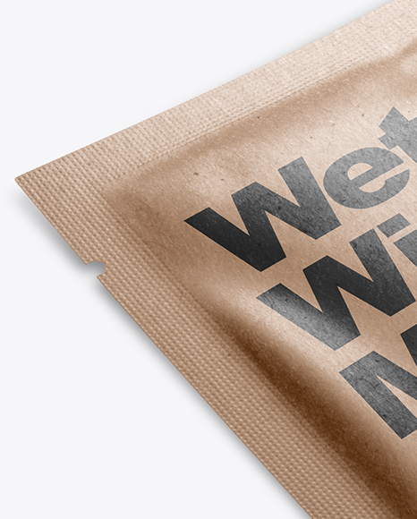 Kraft Wet Wipe Pack Mockup - Half Side View (High Angle Shot)