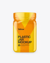 Plastic Jar in Glossy Shrink Sleeve Mockup - Front View