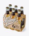 Kraft Paper 6 Pack Beer Bottle Carrier Mockup - Halfside View (High-Angle Shot)