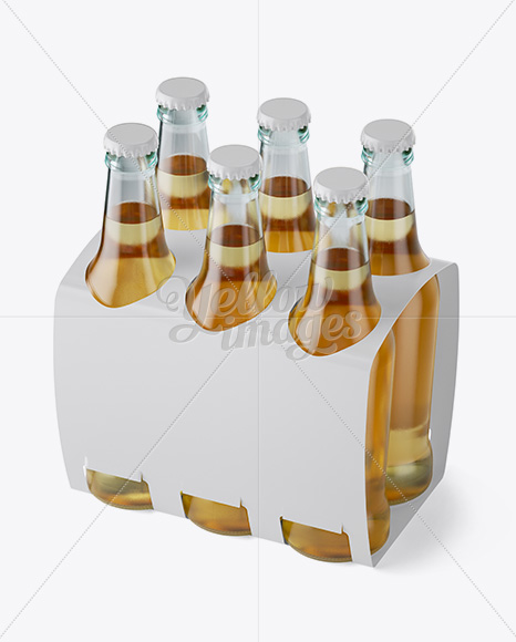 White Paper 6 Pack Beer Bottle Carrier Mockup - Halfside View (High Angle Shot)
