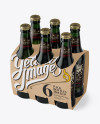 Kraft Paper 6 Pack Green Glass Bottle Carrier Mockup - Halfside View (High-Angle Shot)