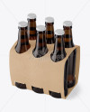 Kraft Paper 6 Pack Amber Bottle Carrier Mockup - Halfside View (High-Angle Shot)