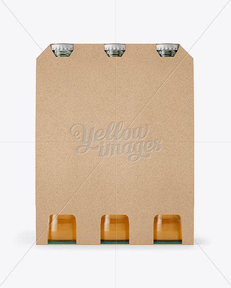 Kraft Paper 6 Pack Beer Bottle Carrier Mockup - Front View