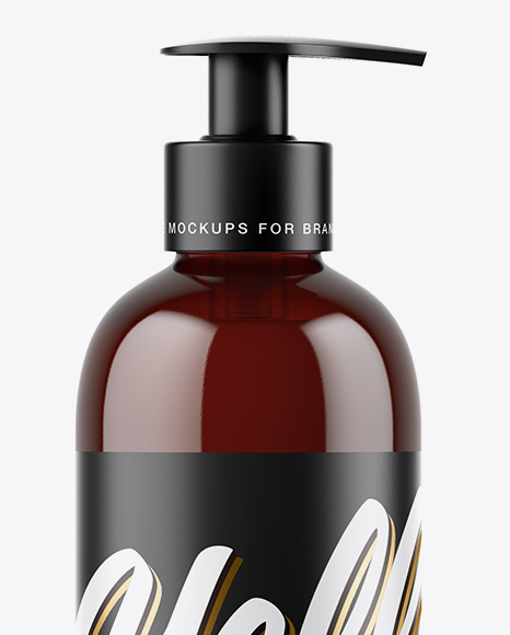 Amber Shower Gel Bottle with Pump Mockup