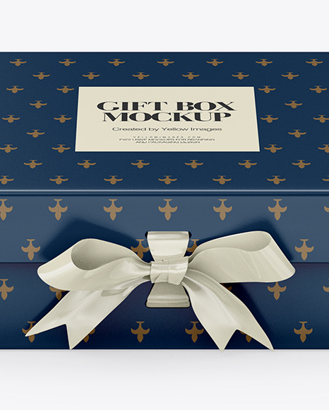 Matte Gift Box With Bow Mockup - Front View (High-Angle Shot)